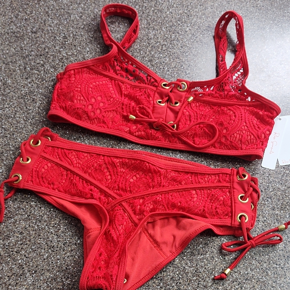 Rose Swimsuits Red Lace Bikini